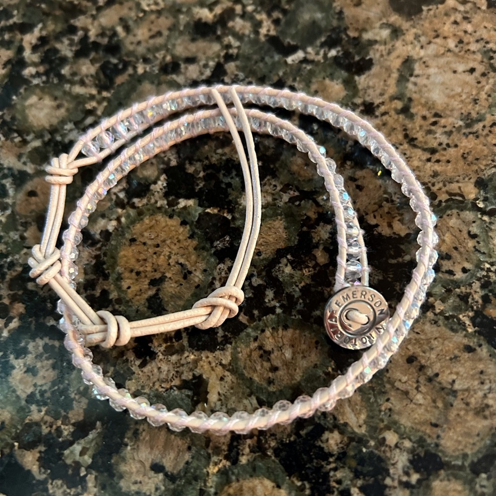Victoria Emerson pink wrap bracelet.  18” long.  Leather w crystal beads…